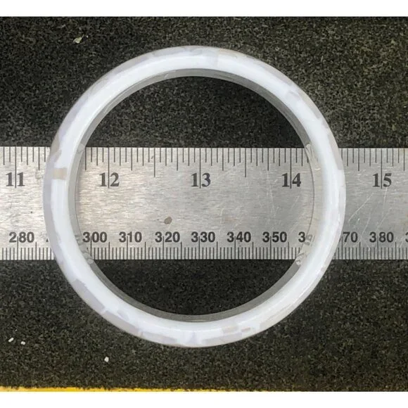 Chunky Vintage White Lucite Bangle Bracelet with Encased Mother of Pearl Polka D - Picture 7 of 7